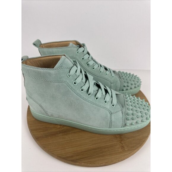 Christian Louboutin Mint Green Suede Spike High Top Sneakers Size 43 (US 10)